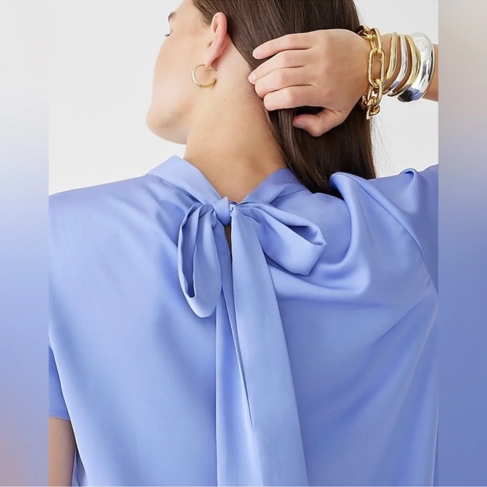 J. Crew Cream Ruffle-Neck Short Sleeve Blouse